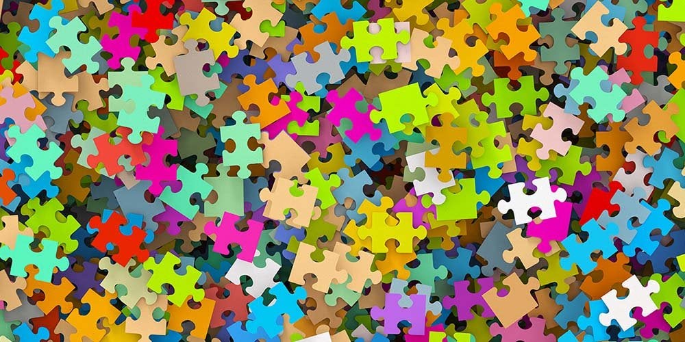 Puzzle, Puzzleteile, Panorama, durcheinander, Jigsaw, bunt, 3D