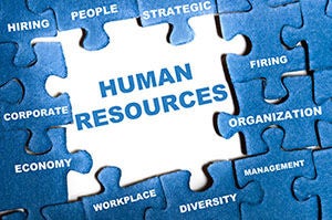 Human resource blue puzzle pieces assembled